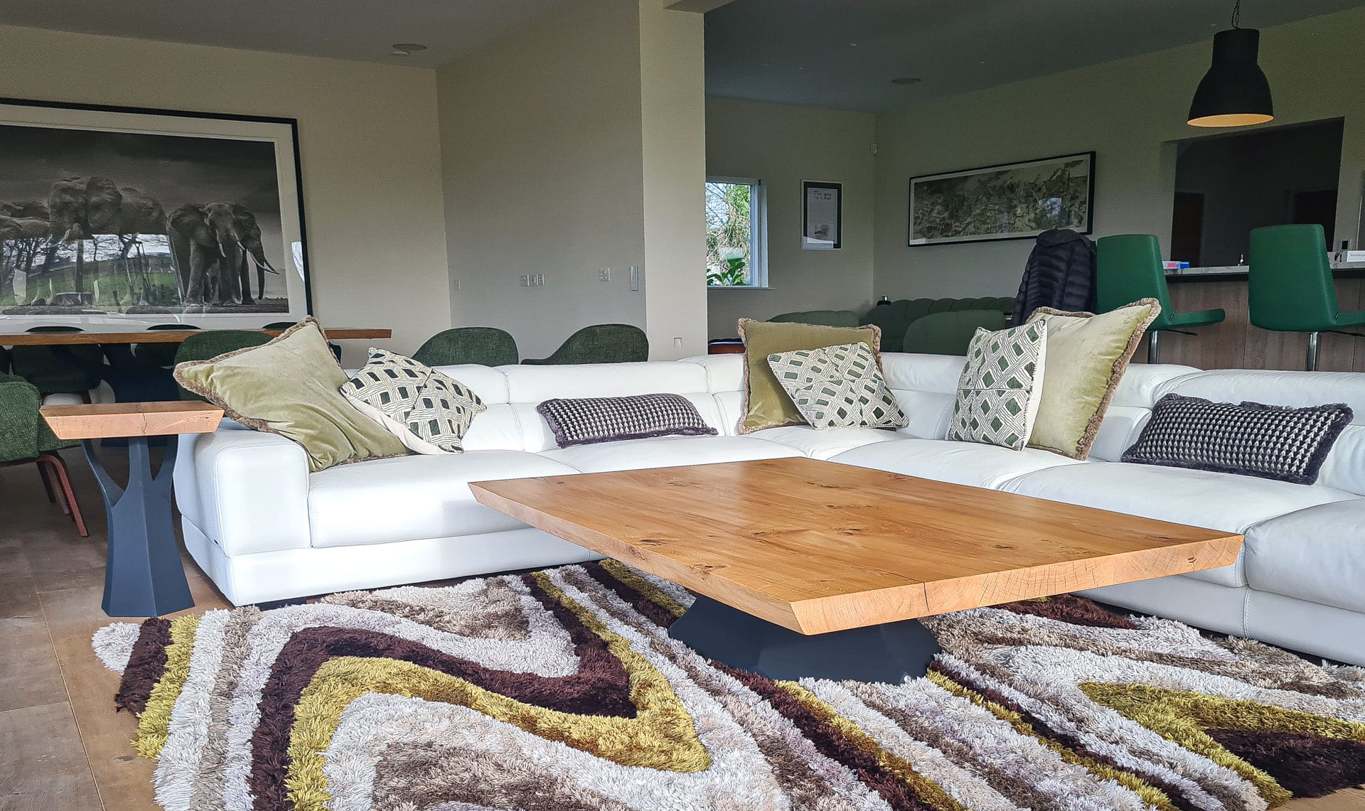 Baobab dining table with a 2800 x 1200mm Statement French Oak top, project 2225: Matching coffee table