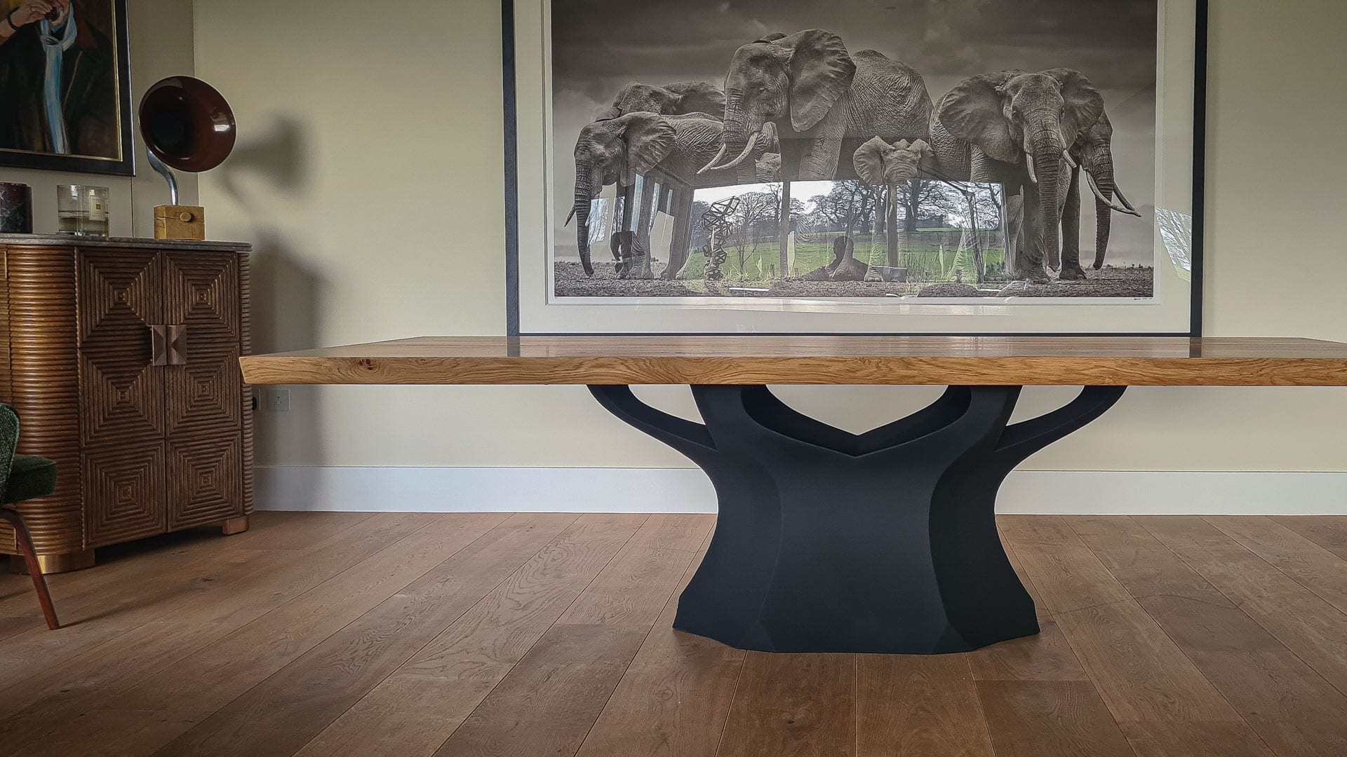 Baobab dining table with a 2800 x 1200mm Statement French Oak top, project 2225: 65mm thick top