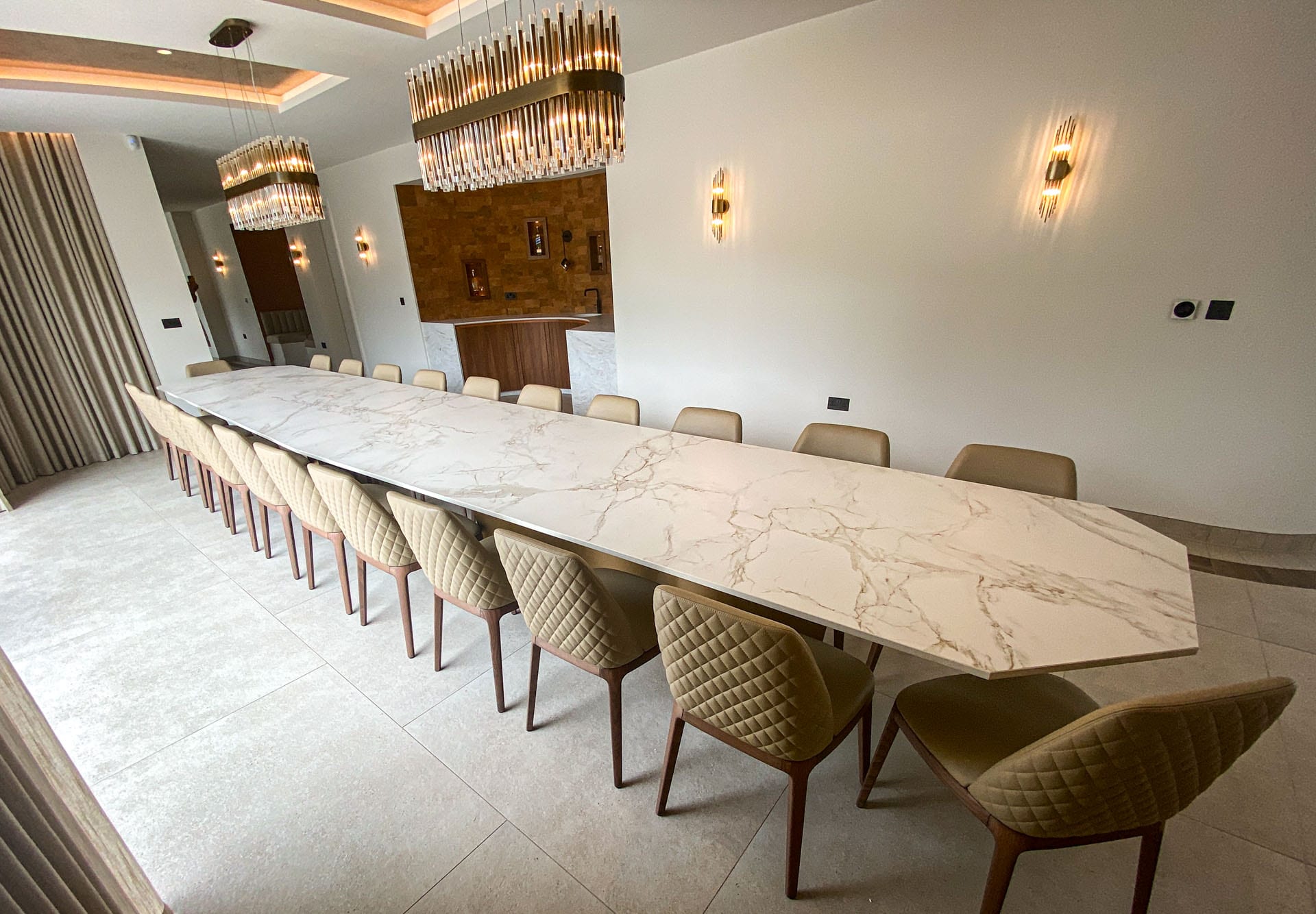 Custom design dining table with a 6400 x 1200mm Entzo Dekton top, project 2946: 6400 x 1200mm
