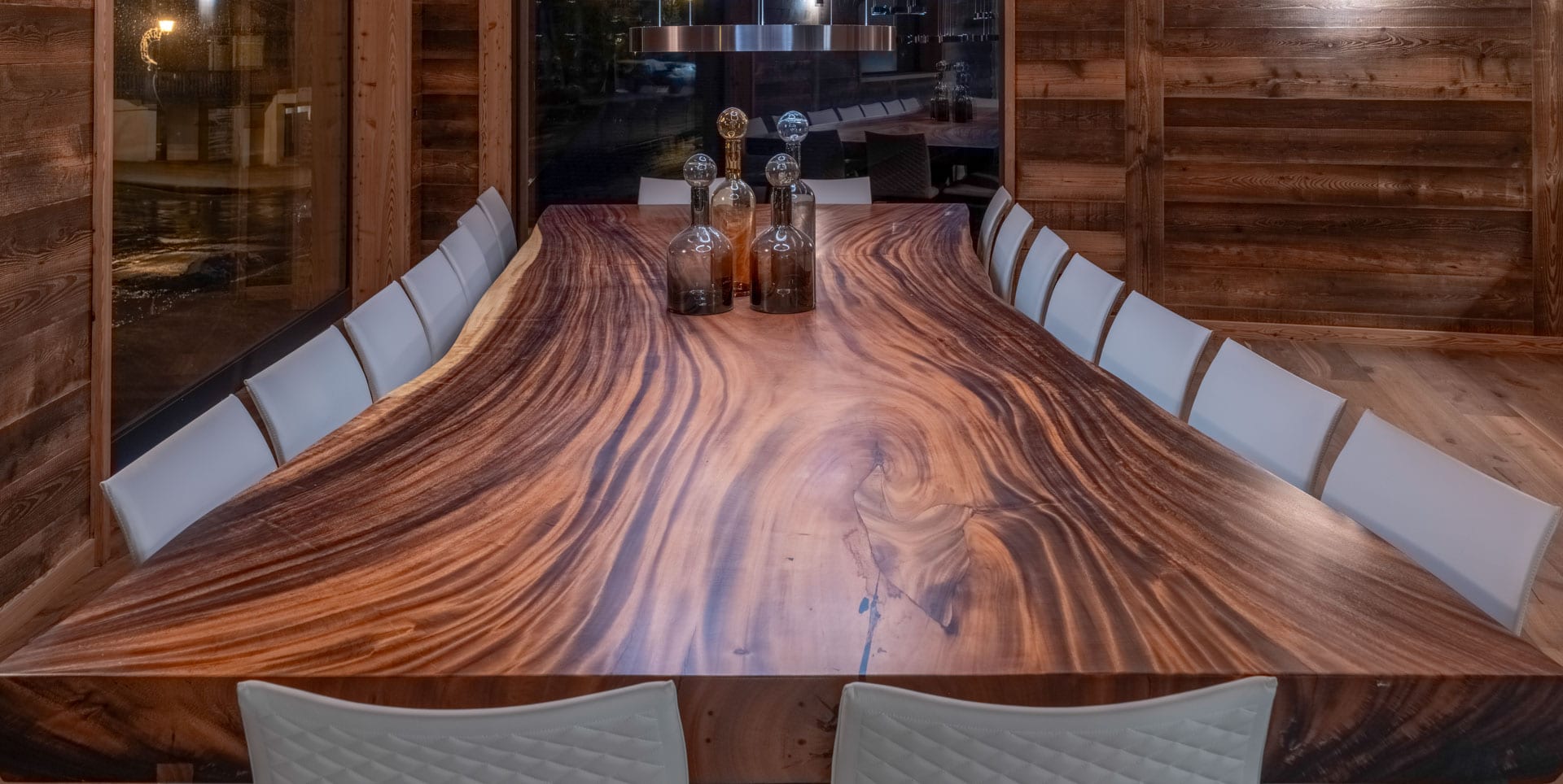 Double Helix dining table with a 4000 x 1800mm Indonesian Suar top, project 2409: Caramel tones