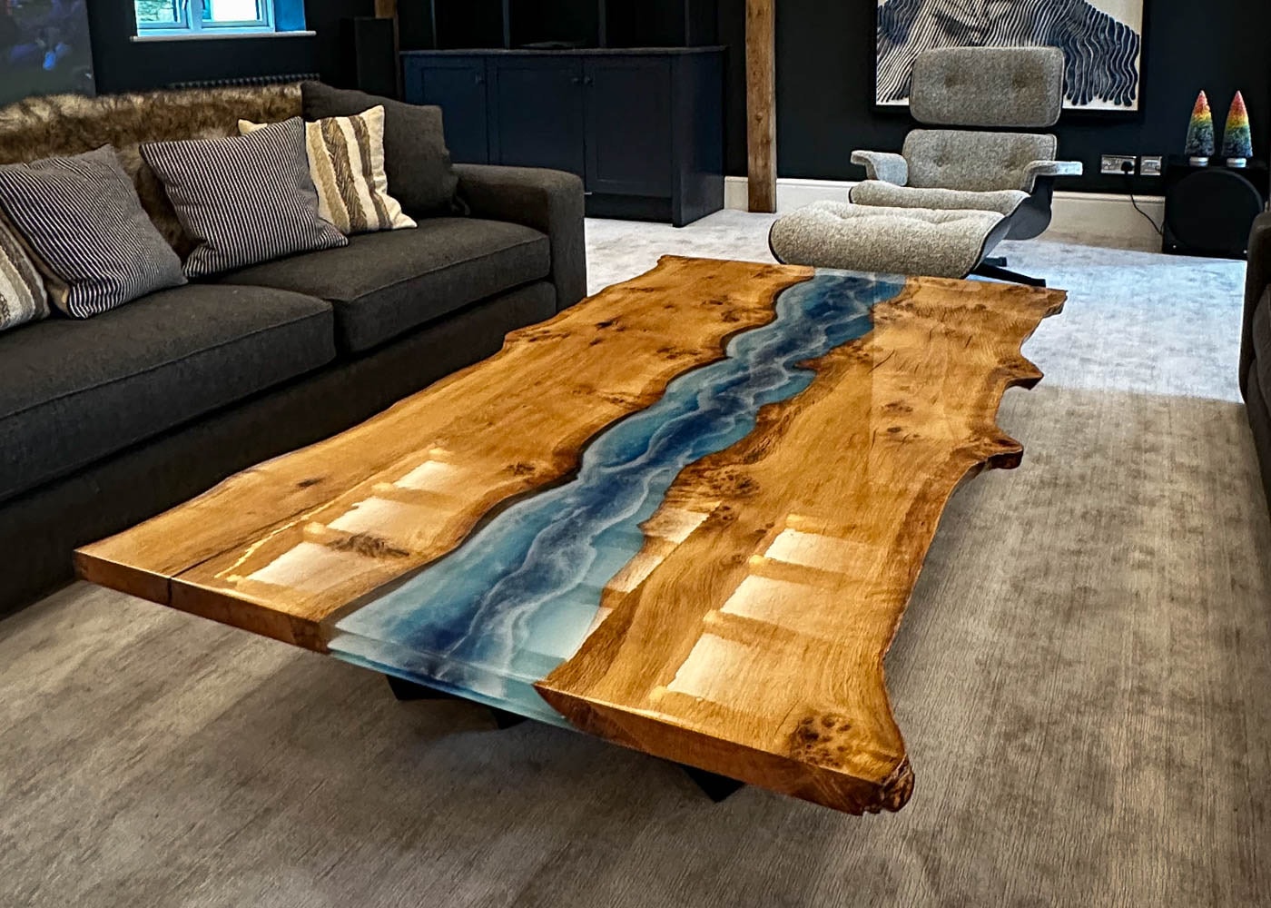 Africa coffee table with a 2000 x 1000mm Seascape resin top