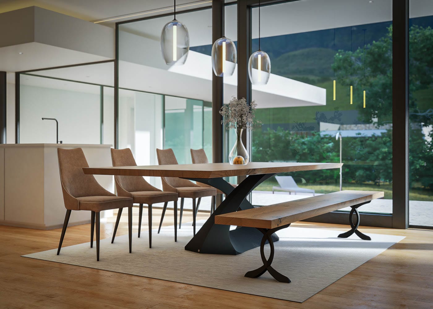 Helix dining table with a 2400 x 1100mm Statement French Oak top