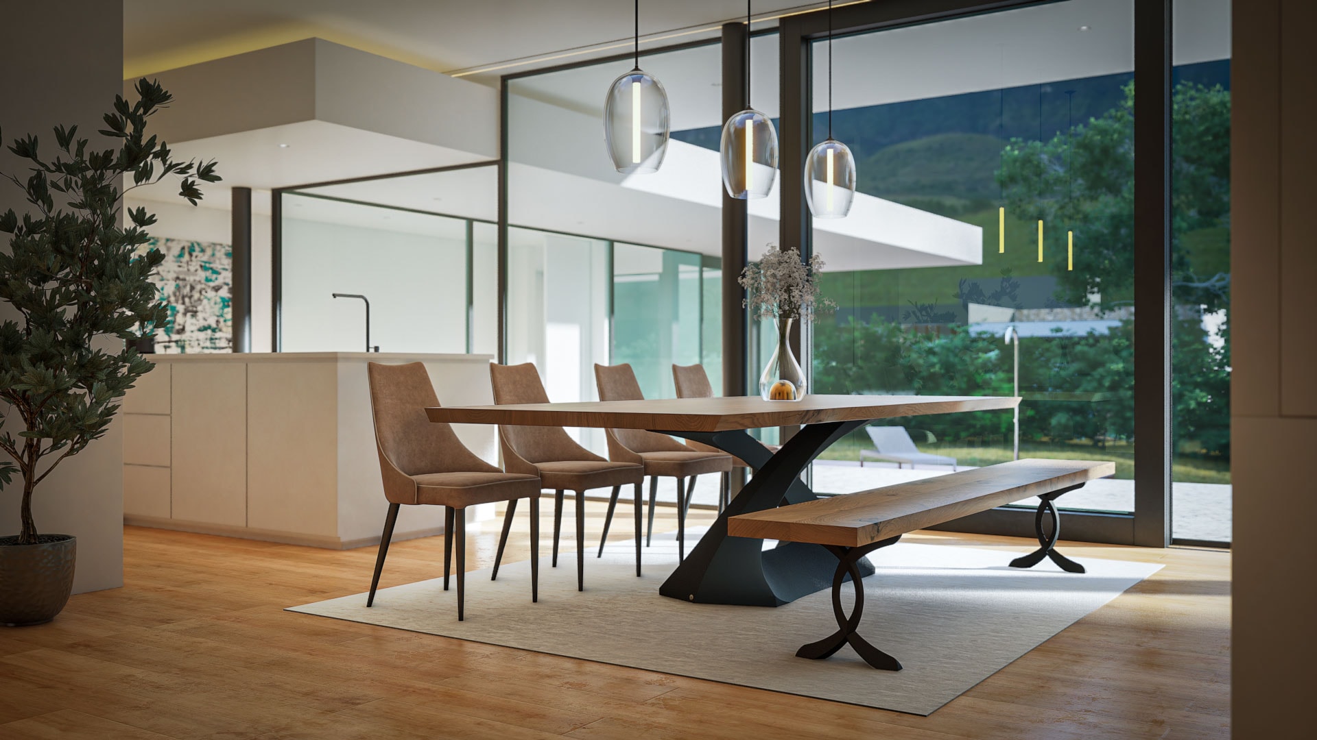 Helix dining table with a 2400 x 1100mm Statement French Oak top