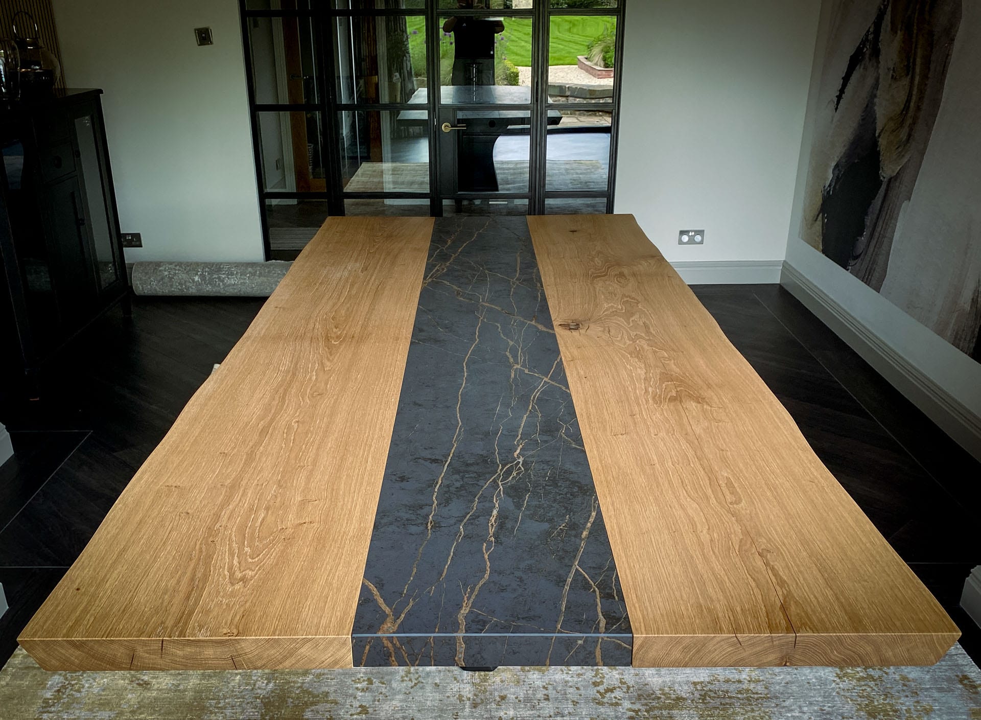 Baobab dining table with a 2800 x 1200mm Statement French Oak and Laurent Dekton top, project 2307: Stain & heat proof
