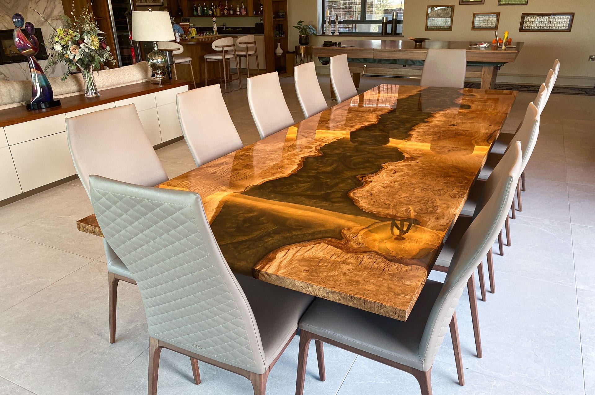Double Helix dining table with a 3400 x 1200mm Resin Infused Pippy Oak top, project 2848: Double Helix base