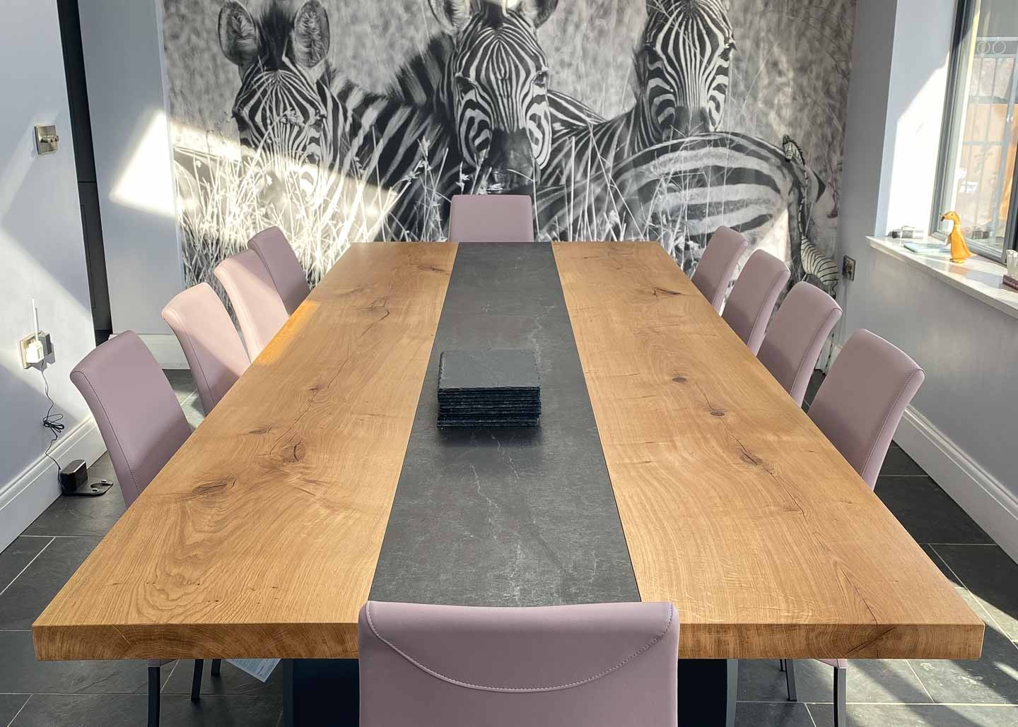 bespoke oak dining table with dekton in anthracite finish 12 Seater 2819 image 4