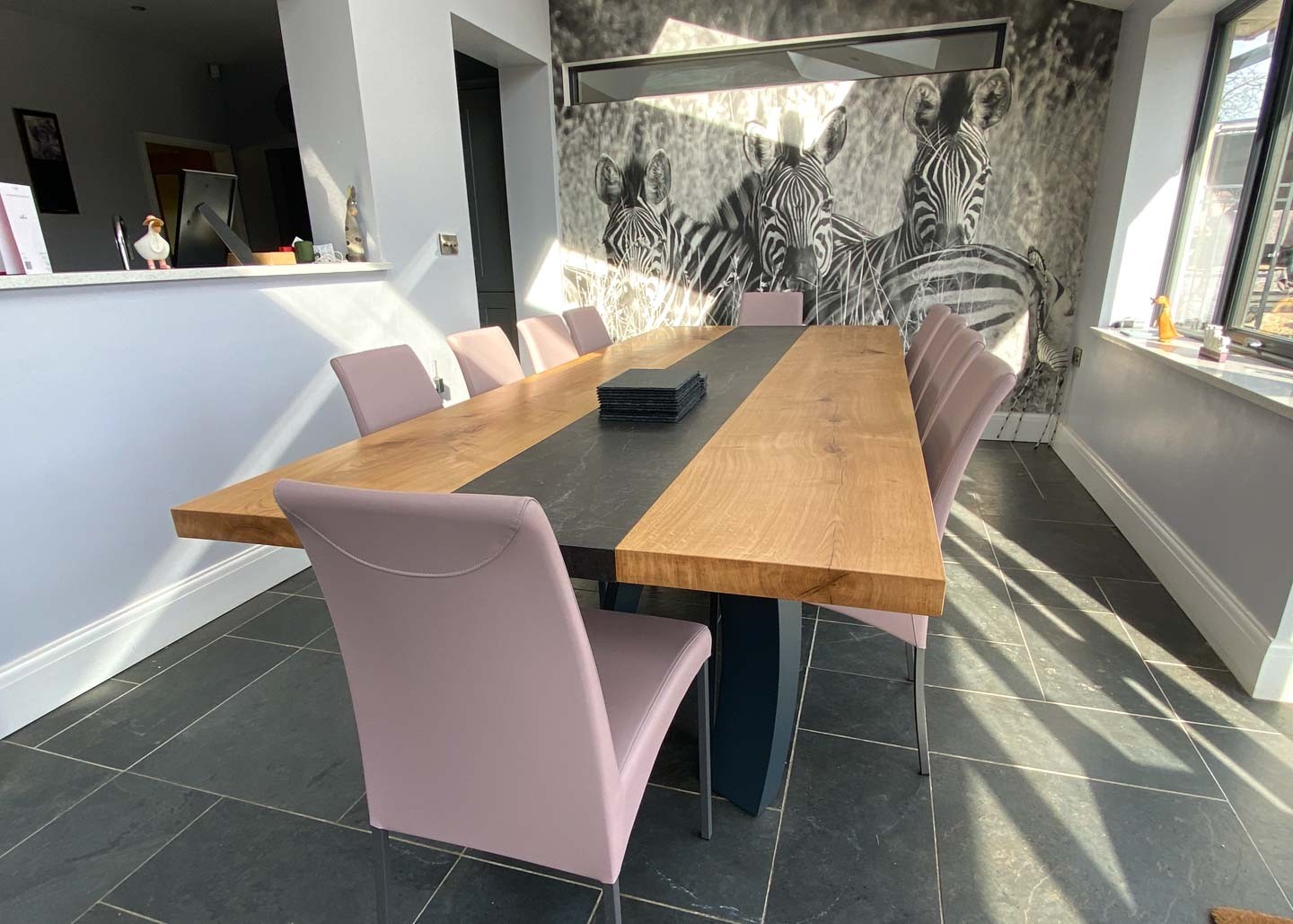 bespoke oak dining table with dekton in anthracite finish 12 Seater 2819 image 5