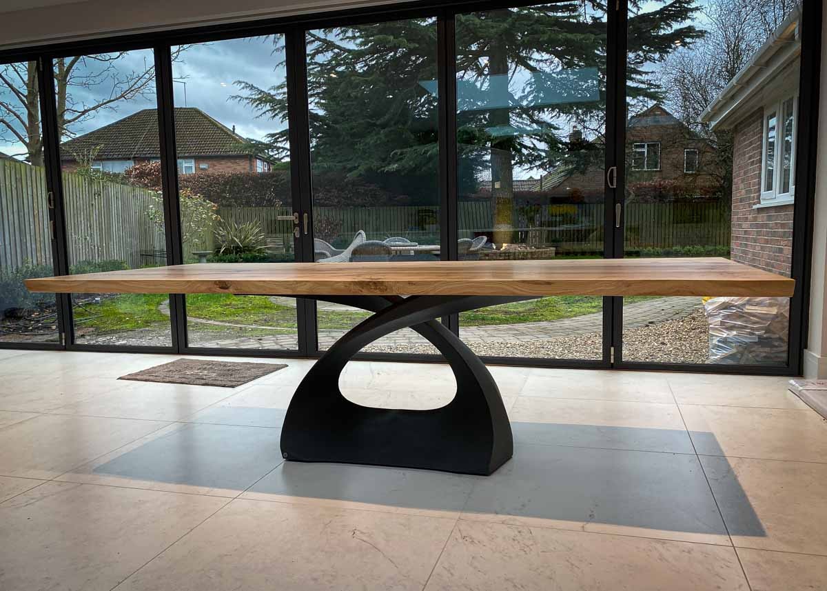 character oak custom dining table with modern helix steel base 10 Seater 1241 image 2