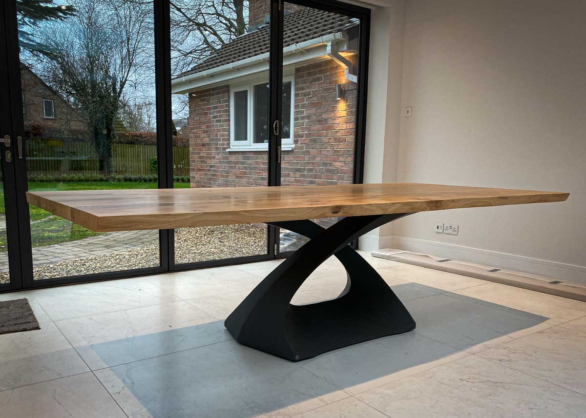 character oak custom dining table with modern helix steel base 10 Seater 1241 image 3