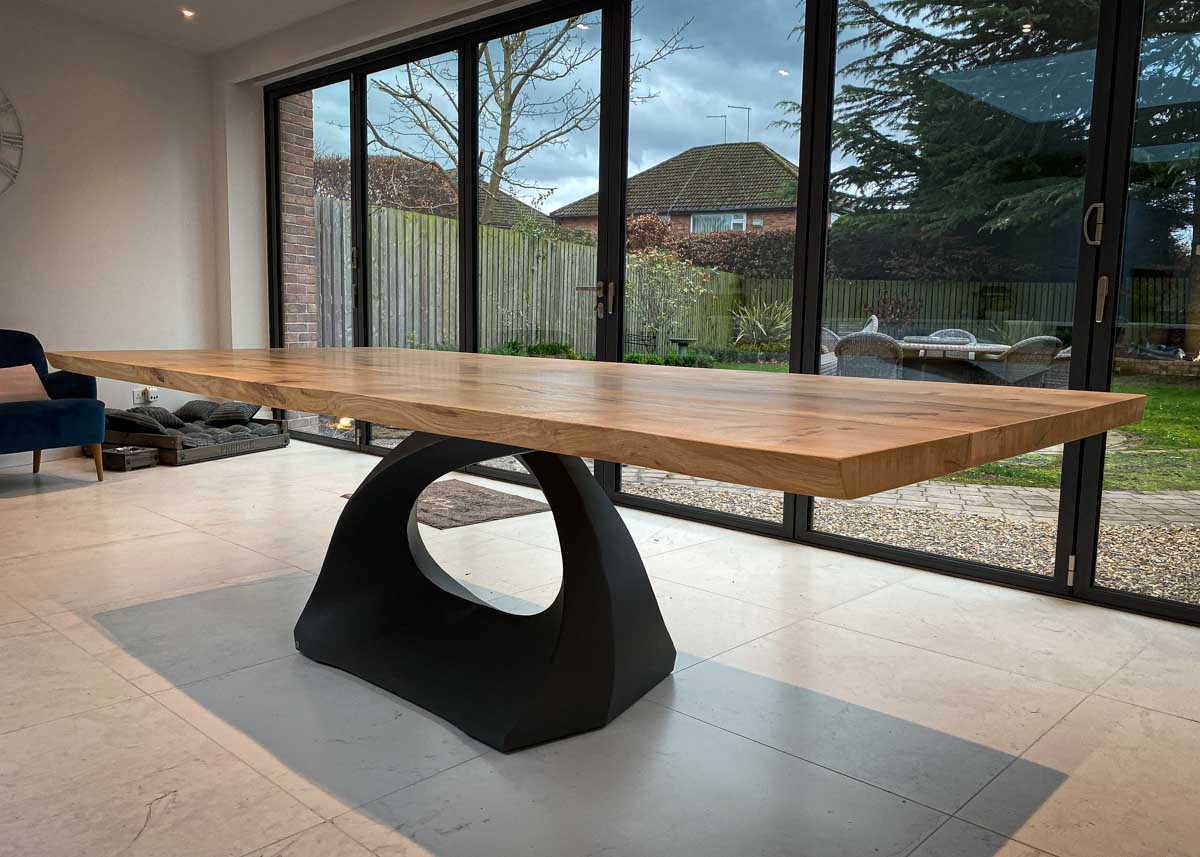 character oak custom dining table with modern helix steel base 10 Seater 1241 image 4