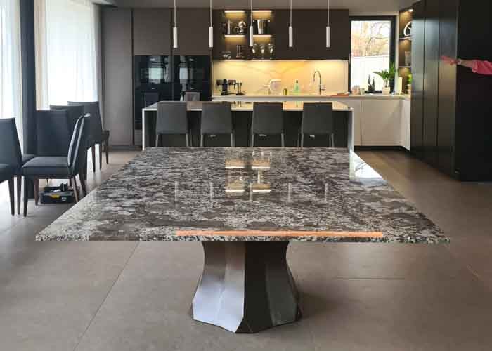 custom grey marble dining table with sculpted base 10 Seater 2109 image 2