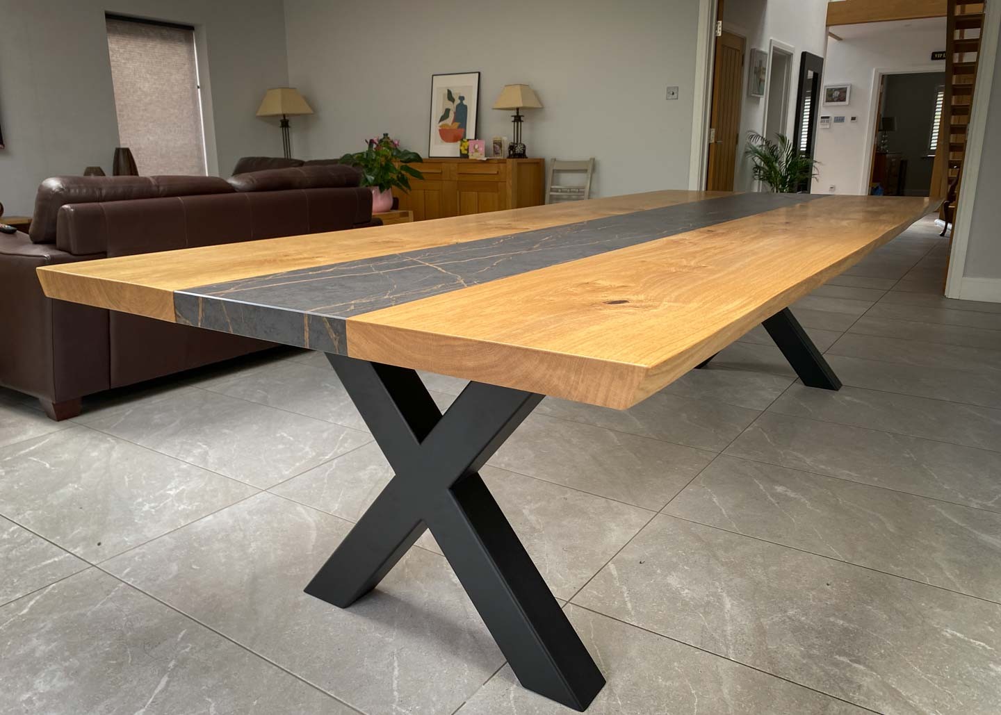 custom oak dining table with dekton centre 10 Seater 2989 image 2