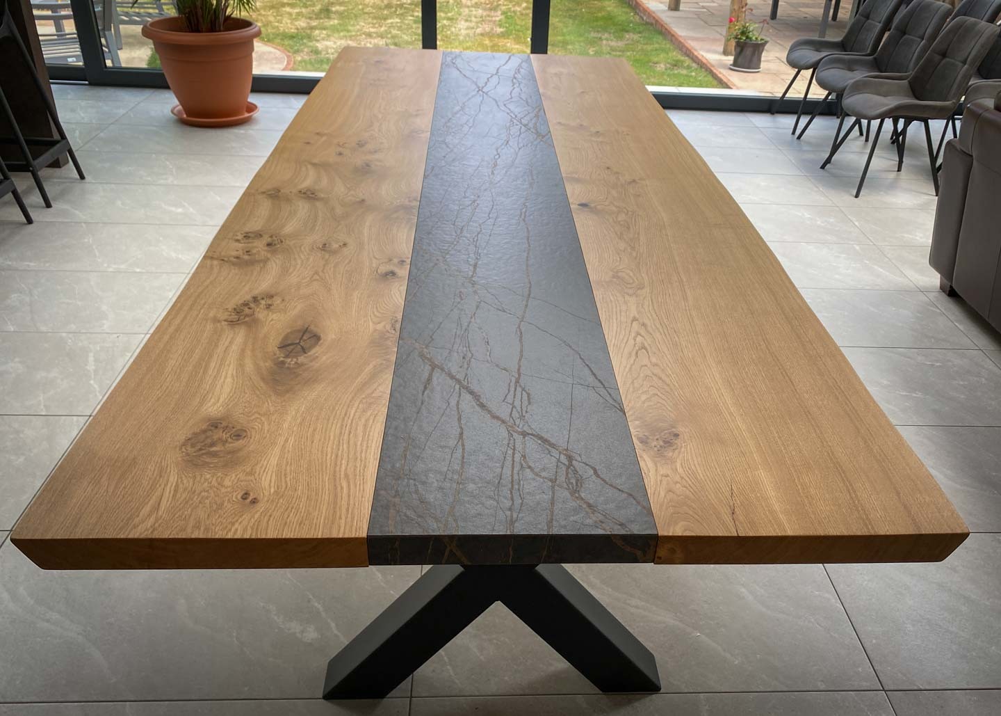 custom oak dining table with dekton centre 10 Seater 2989 image 3