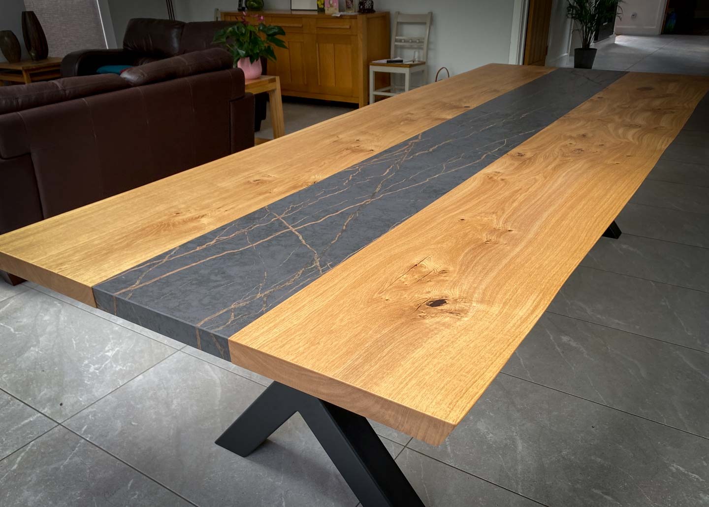 custom oak dining table with dekton centre 10 Seater 2989 image 4