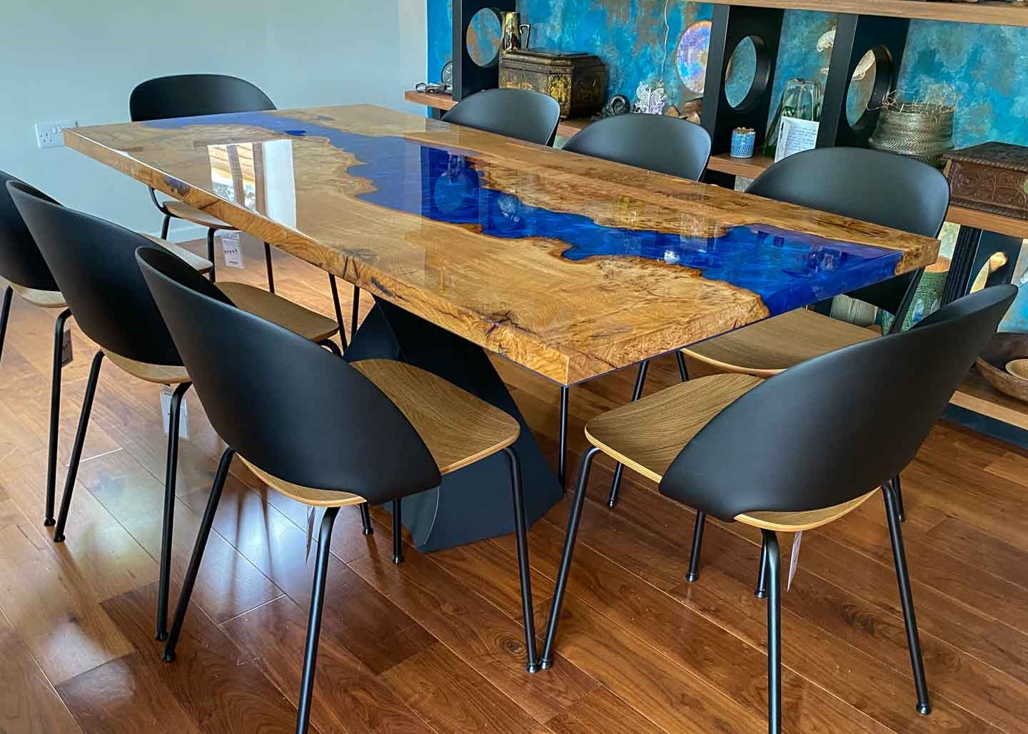 electric blue resin & oak tables uk 6 Seater 3135 image 5