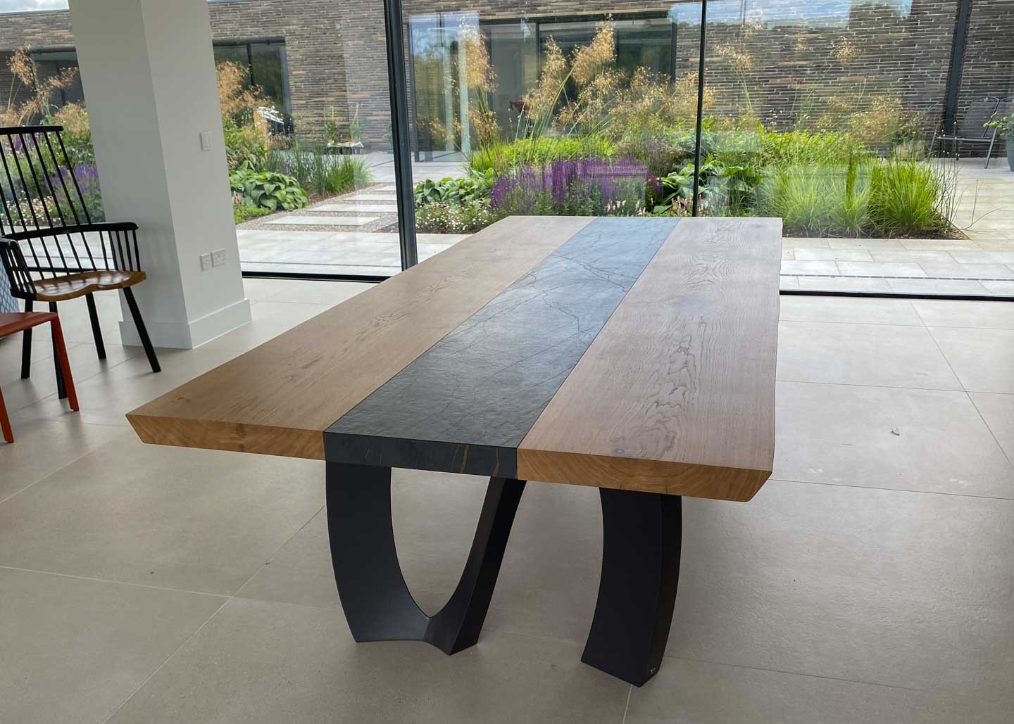 extra large oak and dekton dining table on sculpted black legs 12 Seater 2639 image 2
