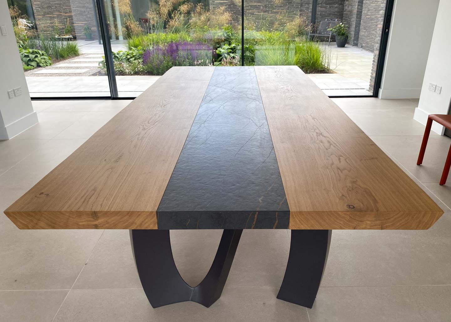 extra large oak and dekton dining table on sculpted black legs 12 Seater 2639 image 3