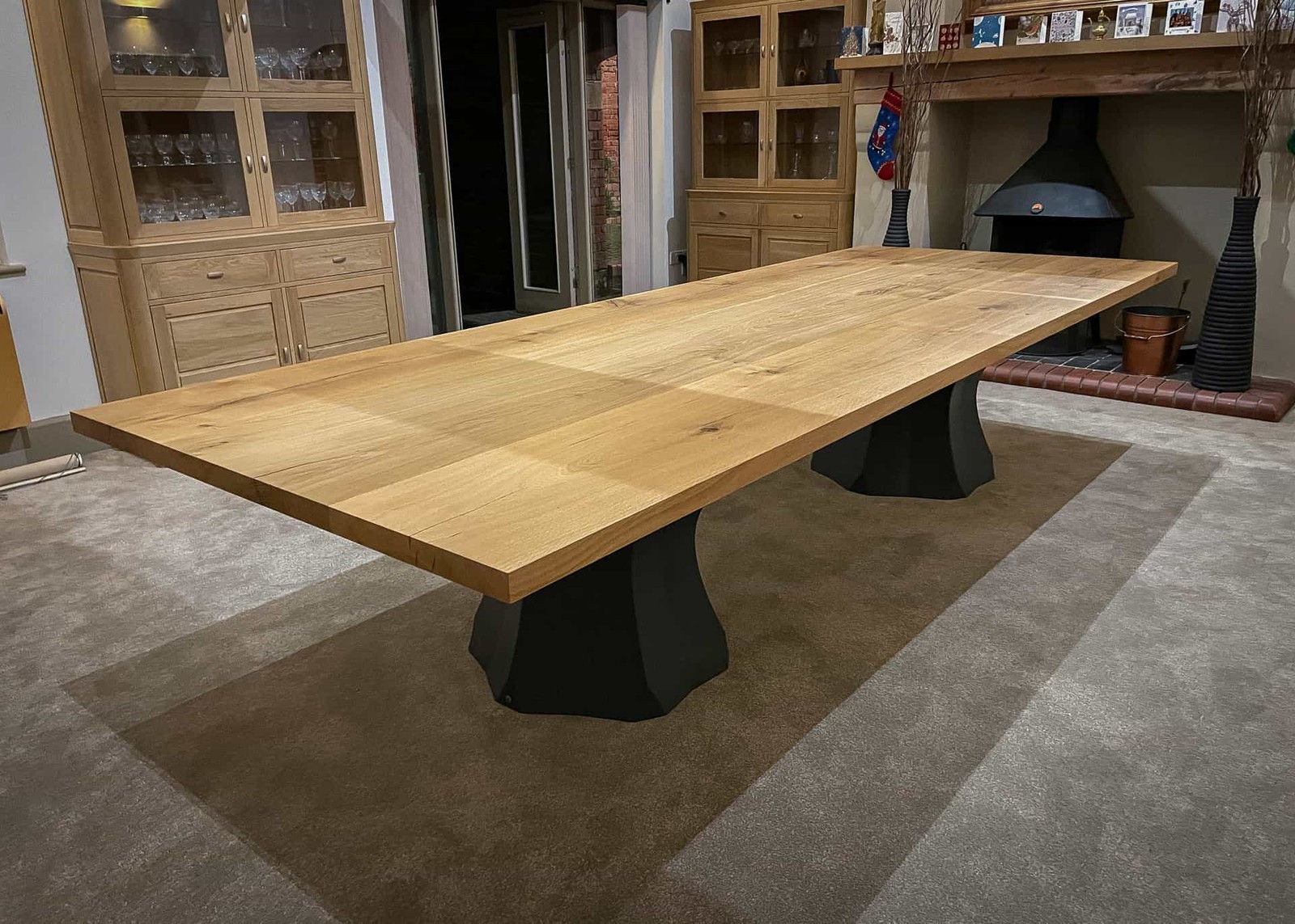 extra large oak dining table with pedestal bases 14 Seater 1414 image 3
