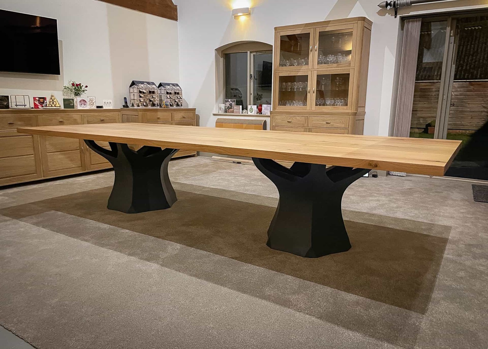 extra large oak dining table with pedestal bases 14 Seater 1414 image 4