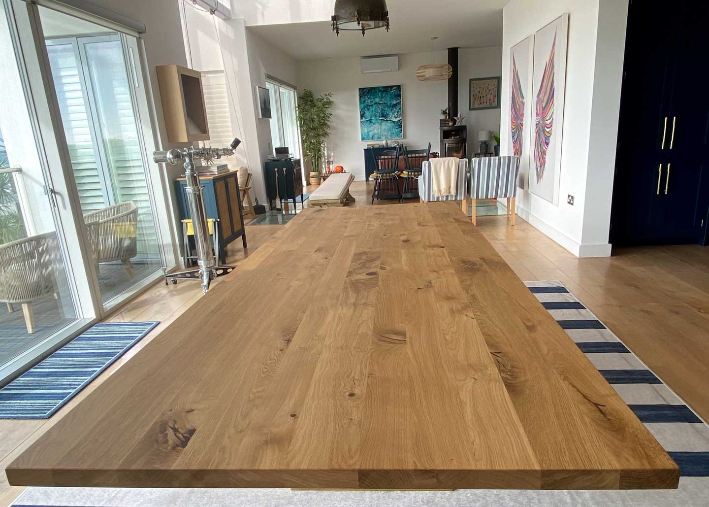large oak dining table with central gold oak leg 10 Seater 2755 image 2