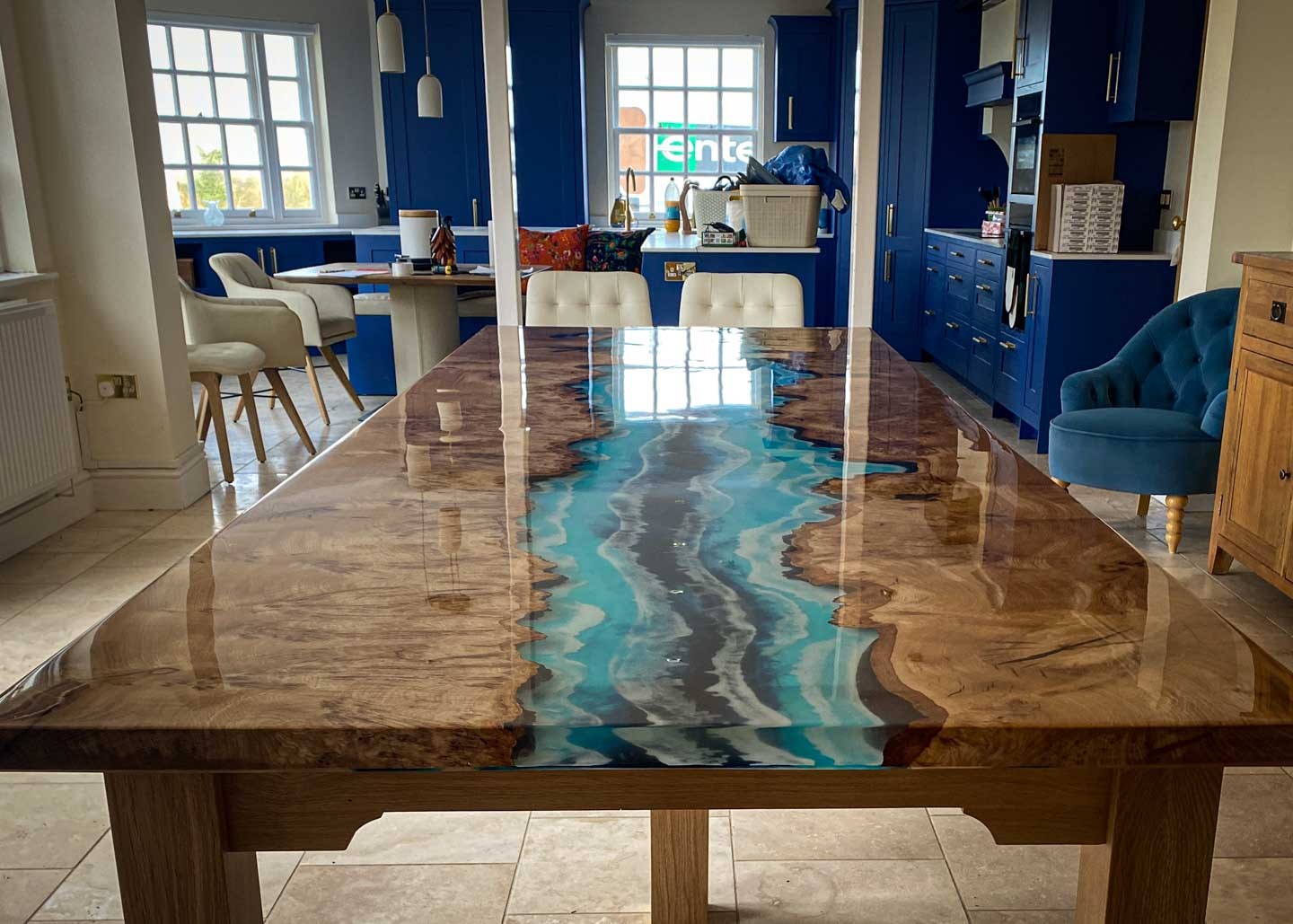 large seascape wood and resin table 12 Seater 2751 image 4