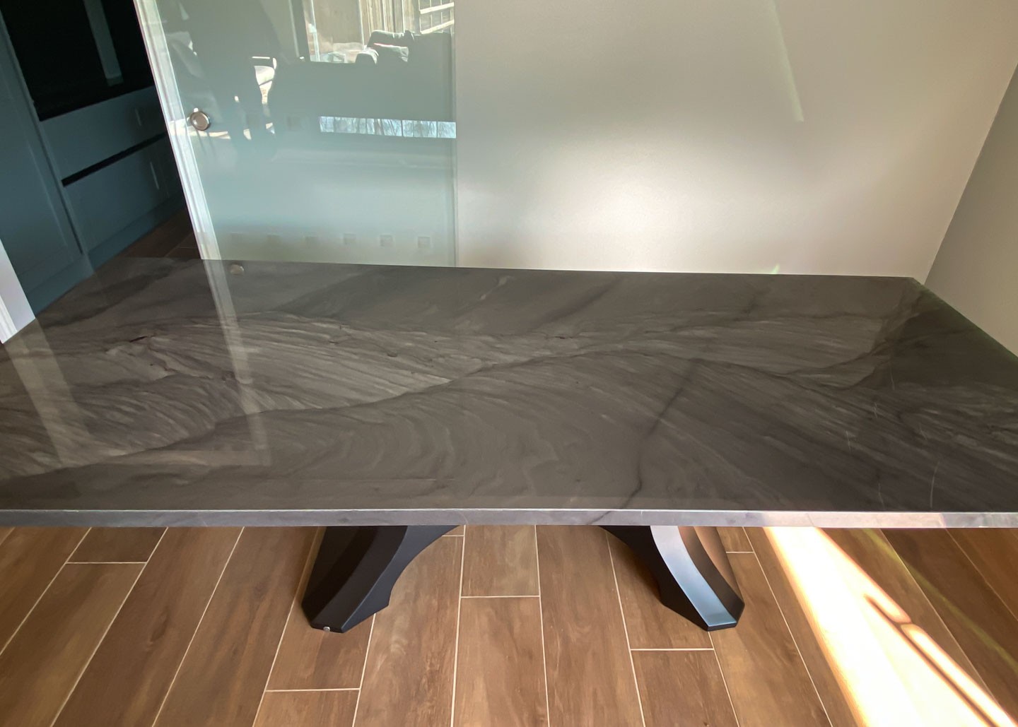 made to order polished stone dining table in black and grey 2600x1000mm 2836 image 3