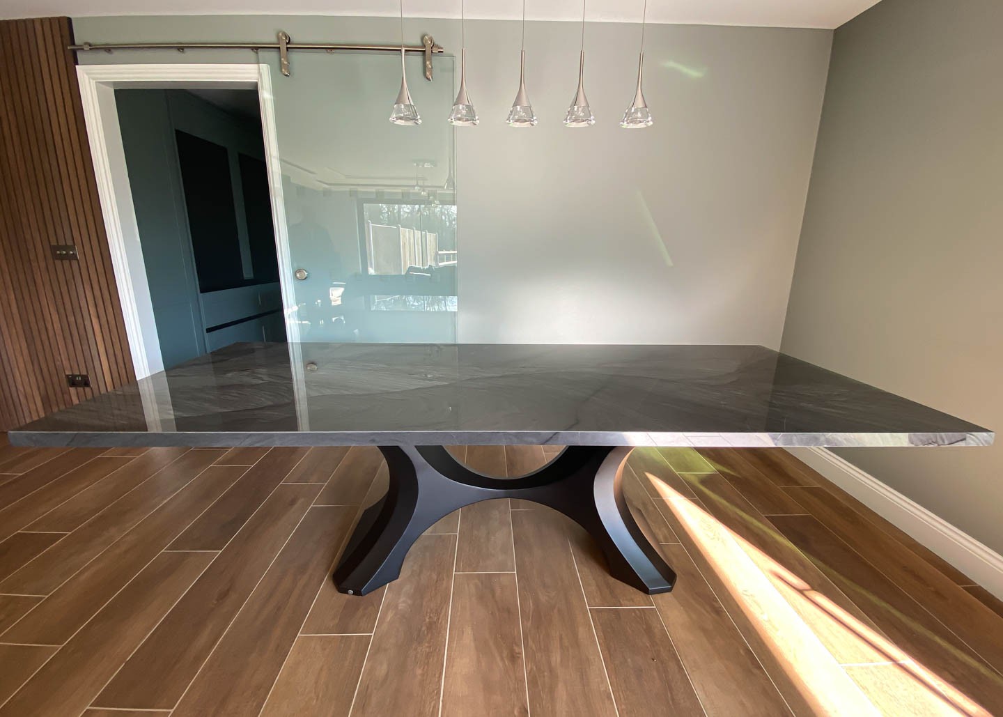 made to order polished stone dining table in black and grey 2600x1000mm 2836 image 4