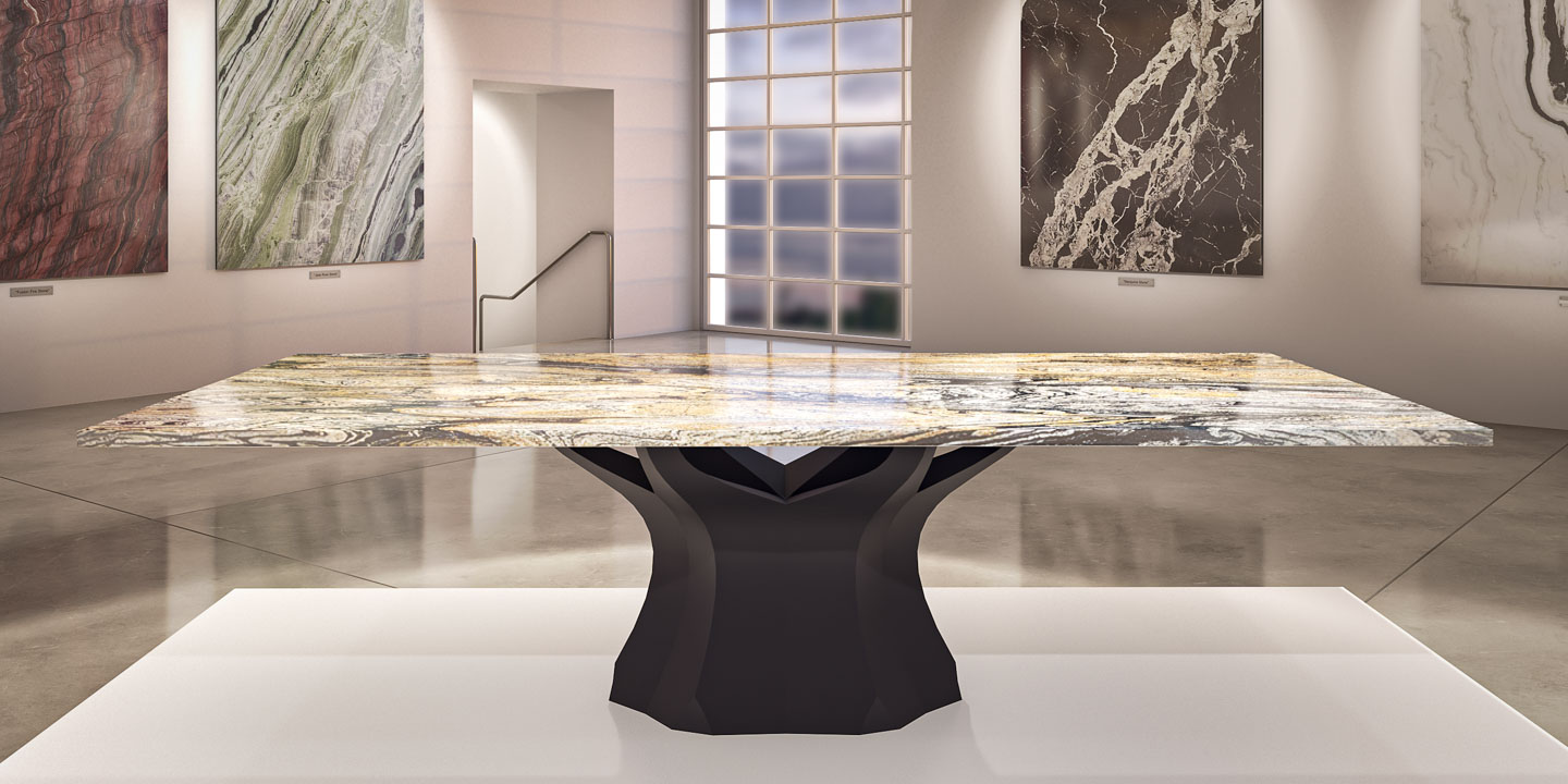 contemporary stone dining table black and gold granite | abacus tables | granite dining table slider