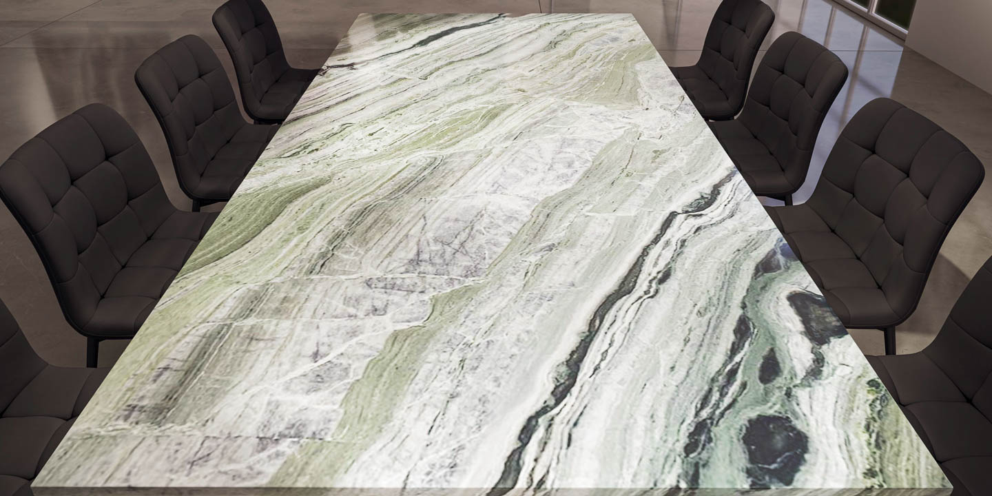 marble dining table - abacus tables - emerald ripple - marble table slider 2