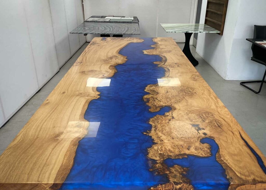 blue resin river dining table abacus tables new project 7